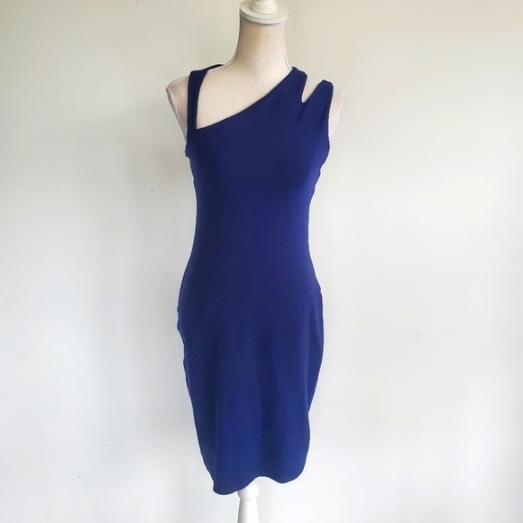 Susana Monaco Blue Split Shoulder Fitted Dress - Picture 3 of 10